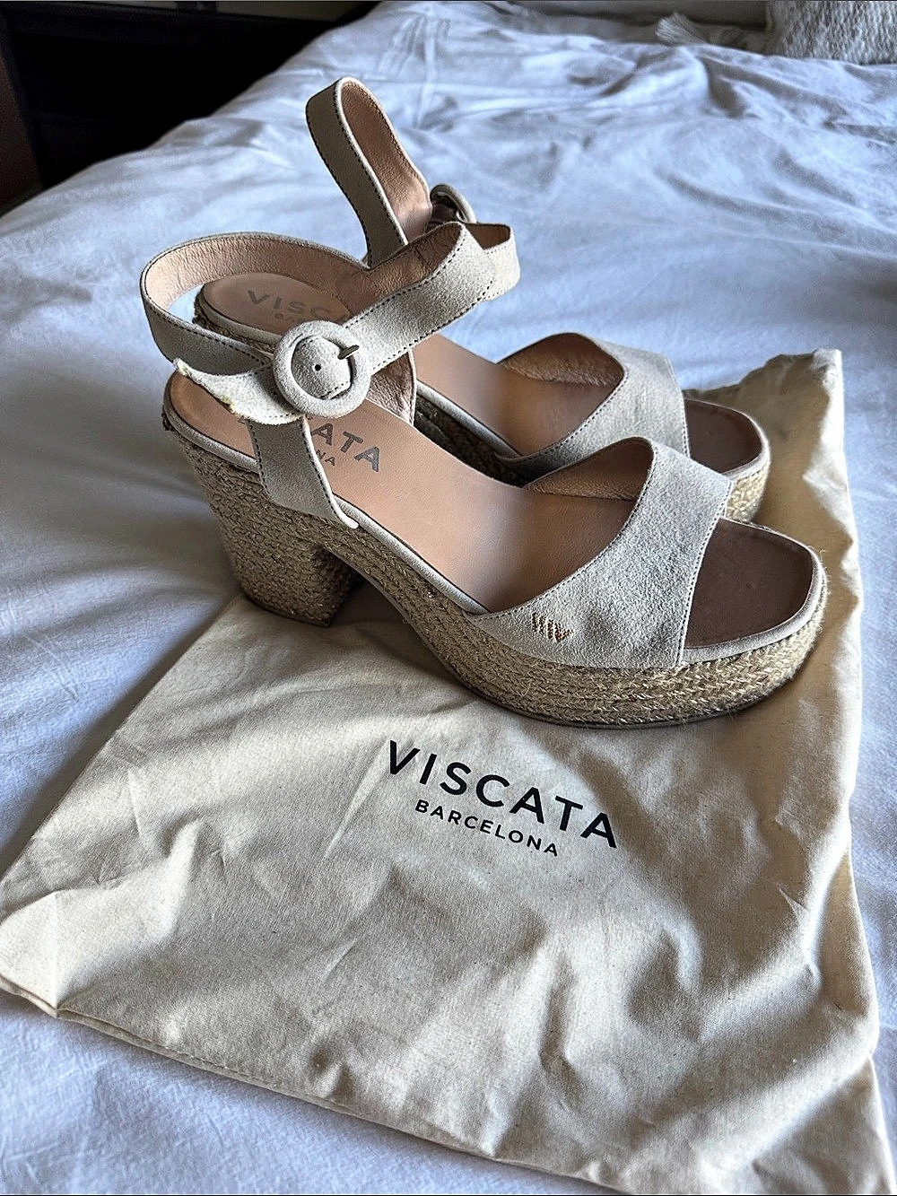 Viscata Xelida Suede Espadrille Sandal Wedges in Cream